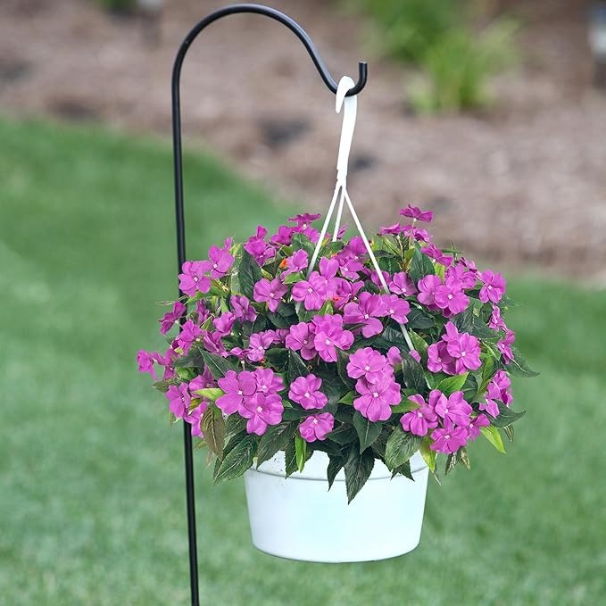 15.7”Spring Decorations for Home Flowers Fake Plants Fake Flowers Artificial Impatiens Bouquet Flowers for Outdoors Silk Faux Flowers Impatiens Plants Decor Indoor Planters 8PCS (Purple)