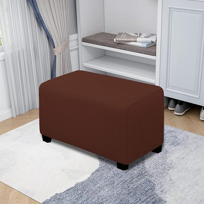 Easy-Going Stretch Ottoman Cover Folding Storage Stool Furniture Protector Soft Rectangle slipcover with Elastic Bottom(Ottoman Small,Coffee)