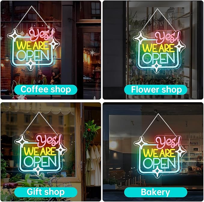 Open Signs for Business, Open Sign Led Neon Open Sign Bright Light Dimmable Led Yes We Are Open Sign for Business Window, Lighted Up Neon Sign for Wall Decor Bar Salon Coffee Stores Club Hotel