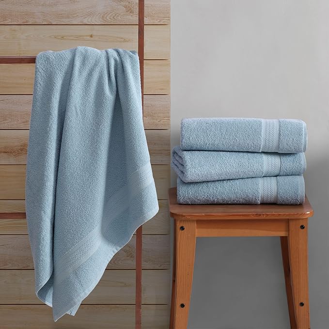 REGAL RUBY 4 Pack Blue Bath Towels Quick-Dry High Absorbent 100% Turkish Cotton Towel for Bathroom, Guests, Pool, Gym, Camp, Travel, College Dorm, Shower