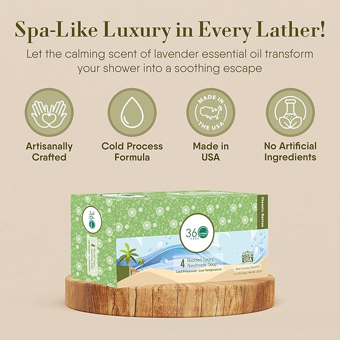 360Feel Assorted Handmade Soap Gift Set - Nourishing and Hydrating Bar Soaps - Infused with Four Refreshing Assorted Scents - Earthy, Floral, Fruity, and Sweet Fragrances - Ideal Gift - Set of 4