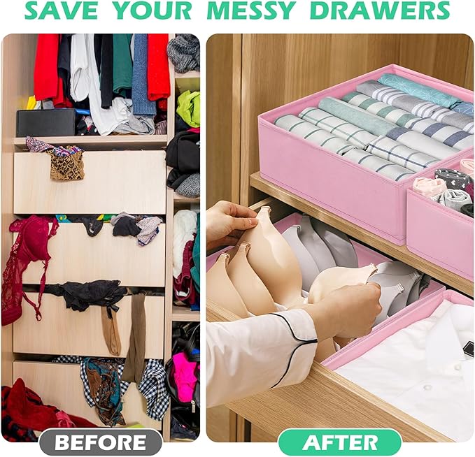 Drawer Clothing Organizer 16-Pack, Pink 3 Sizes Underwear Drawer Dividers, Fabric Folding Wardrobe Organizer for Baby Clothes, Bras, Underwear, Underpants, Belts, Socks, Ties, etc.