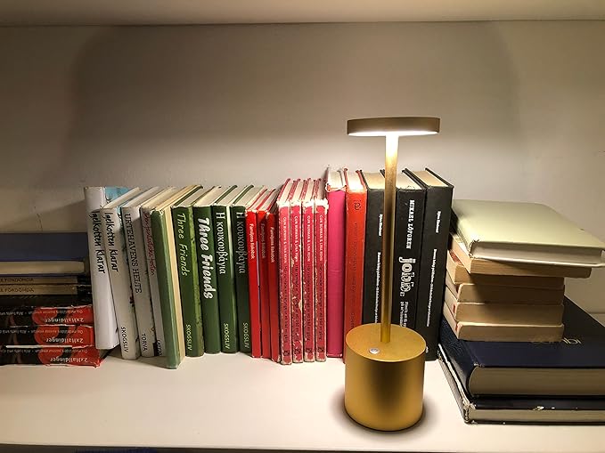 Cordless Table Lamp, Rechargeable LED Battery 5000mAh Metal USB Portable Powered Desk Lamp, 3 Levels Brightness Light for Restaurants Outdoor (10.25in Gold)