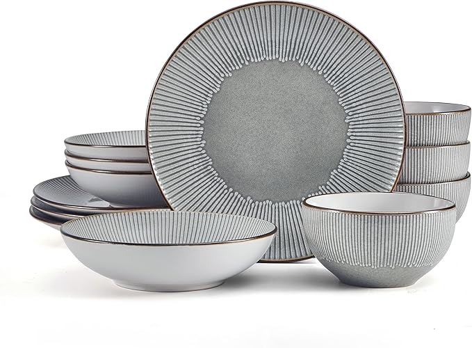 Pfaltzgraff Arlie Gray 12 Piece Dinnerware Set, Service for 4, Gray