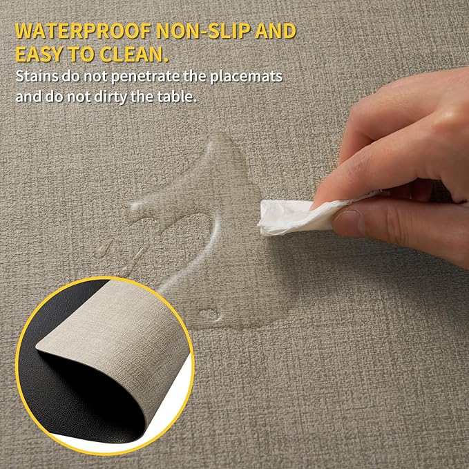 Placemats Set of 8 with Coasters Dual Sided Heat Stain Resistant Place Mats Faux Leather Table Mats Non-Slip Waterproof Oil-Proof Washable Wipeable Table Placemats for Dining Patio Table Kitchen