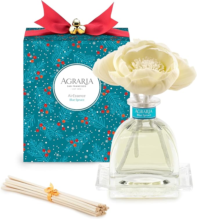 Agraria AirEssence Flower and Reed Diffuser Set, 7.4 oz, Handcrafted Sola Flower Botanical Scent Diffuser for Home, Scented Oil Gift Set