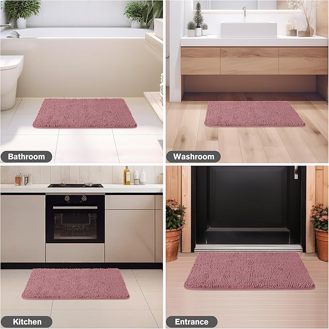 Dusty Rose Bathroom Rugs – Absorbent and Washable Bath Mat, Non-Slip, Thick Soft Chenille Bath Rugs for Bathroom Floor, Shower, Sink - 26" x 44"