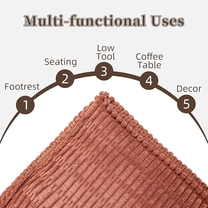 Unstuffed Pouf Ottoman Cover Soft Storage Extra Seat Farmhouse Comfortable Bohemian Poufs Accent Footrest 20x20x8 Inches for Living Room Bedroom Study Nook (Caramel B, Square)