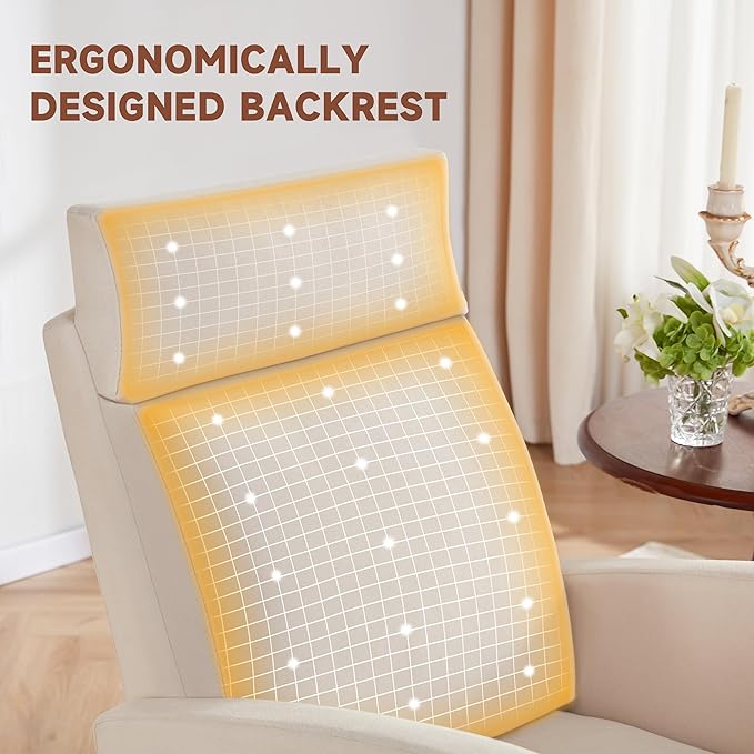 Rocking Chair Nursery Chair with Foot Rest, Nursery Rocking Chairs with High Back, Glider Rocking Chair with Pocket, Baby Nursery Glider Rocker, Nursing Chair Accent Living Room (Linen Beige)