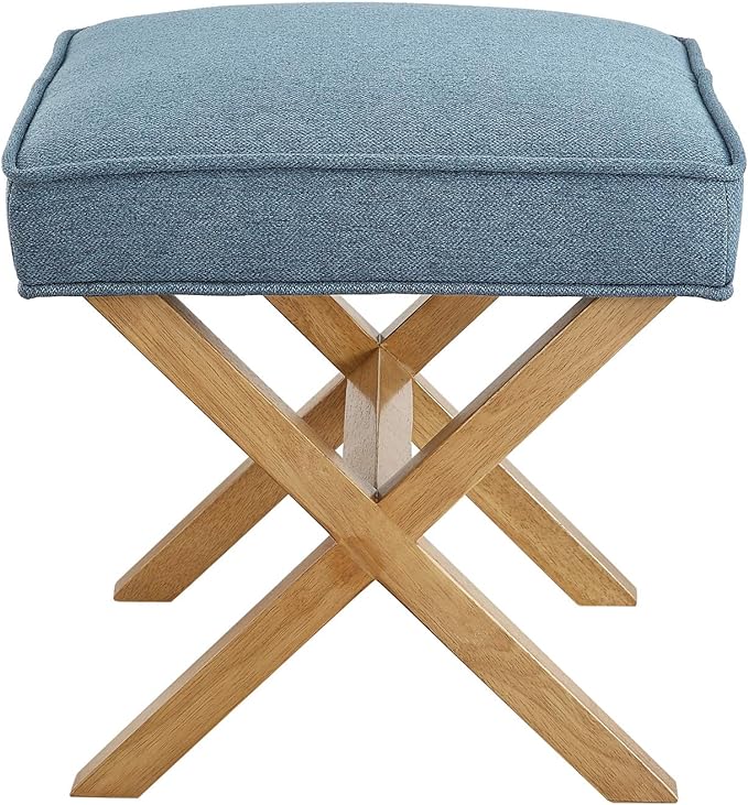 Amazon Basics Small Ottoman Foot Rest, Mid-Century Modern X Square Polyester Foot Stool, Indigo Blue, 20"W x 18"D x 18"H (Previously Rivet Brand)