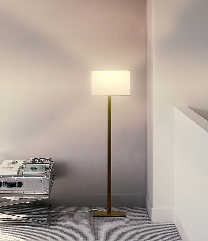 Brightech Stella Mid-Century Modern Standing Lamp, Contemporary Lamp for Living Rooms & Offices, LED Floor Lamp for Reading and Work, Excellent Tall Lamp with Heavy Base for Living Room Décor - Brass