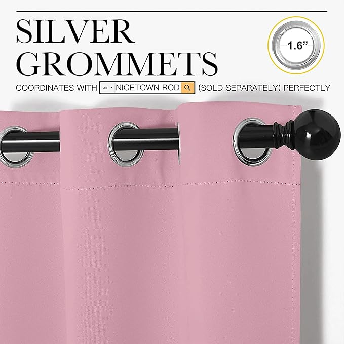 NICETOWN Blackout Window Curtains 80 inch Long, 2 Panels, 34 inch, Rouge Pink, Grommet Top Room Darkening Thermal Insulated Solid Vertical Drapes for Bedroom/Kid Room
