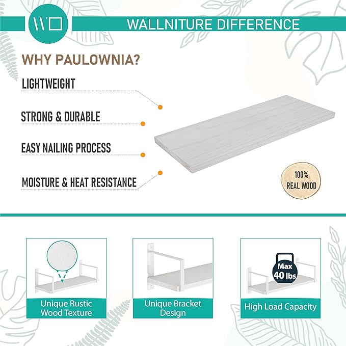 Wallniture Toledo 17" Floating Shelves for Wall, Bookshelf Living Room Decor, Kitchen Organization, Bathroom Shelves, 17" Office Wall Shelf Set of 4 White