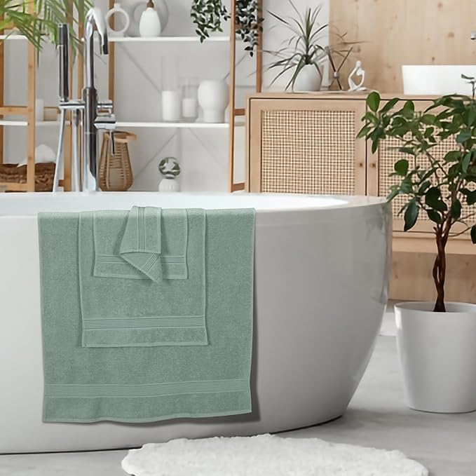 Belizzi Home Ultra Soft 6 Pack Cotton Towel Set, Contains 2 Bath Towels 28x55 inch, 2 Hand Towels 16x24 inch & 2 Wash Coths 12x12 inch, Ideal Everyday use, Compact & Lightweight - Jade