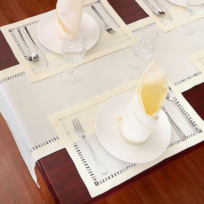 Grelucgo Handcrafted Solid Color Dining Table Runner, Dresser Scarf, Double-Hemstitched (Cream, 14 x 54)