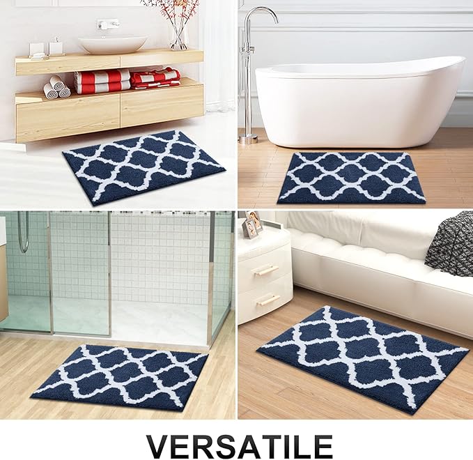 OLANLY Bathroom Rugs 36x24, Soft and Absorbent Microfiber Bath Rugs, Non-Slip Shaggy Shower Carpet, Machine Wash Dry, Bath Mats for Bathroom Floor, Tub and Shower, Navy
