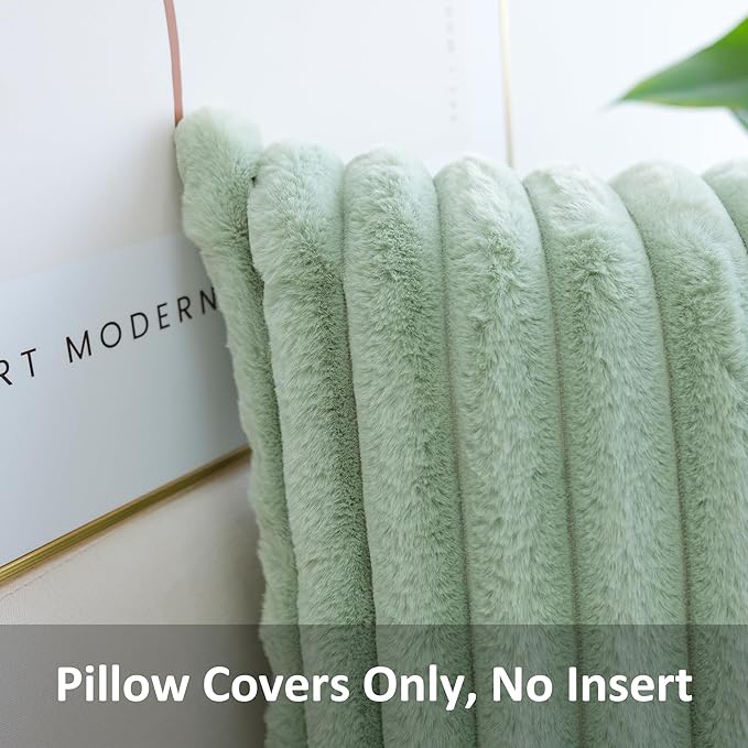 JOJUSIS Pack of 2 Faux Fur Plush Decorative Throw Pillow Covers Couch Cushion Case Soft Pillowcases (Sage Green, 12 x 20-Inch)