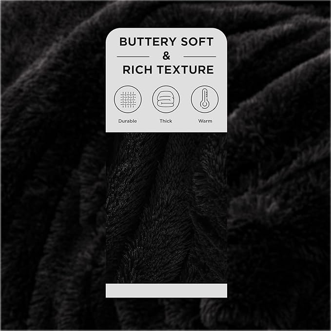 Bedsure Fluffy Black Throw Blanket Gifts for Women, Men, Soft Fleece Cozy Fuzzy Sherpa Plush Warm Minky Thick Faux Fur Throws for Couch, Bed, Black Decor House Blanket Gifts for Mom Dad, 50x60