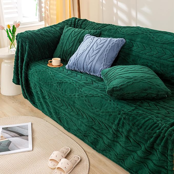 YUSOKI Sherpa Throw Blanket(Without Pillows)-3D Stylish Design Super Soft Cozy Blanket Plush Fluffy Blankets for Teen Girls Women Couch Bed Sofa Chair Gift(Forest Green,50"x65")