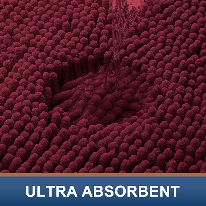 Smiry Luxury Chenille Bathroom Rugs 40x32, Extra Soft and Absorbent Shaggy Bath Mat, Machine Washable, Non-Slip Plush Carpet Runner for Tub, Shower, and Floor, Home Decor Accessories, Burgundy