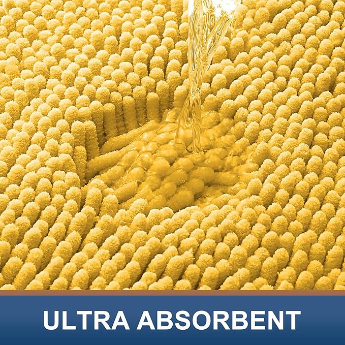 Smiry Luxury Chenille Bathroom Rugs 30x20, Extra Soft and Absorbent Shaggy Bath Mat, Machine Washable, Non-Slip Plush Carpet Runner for Tub, Shower, and Floor, Home Decor Accessories, Yellow