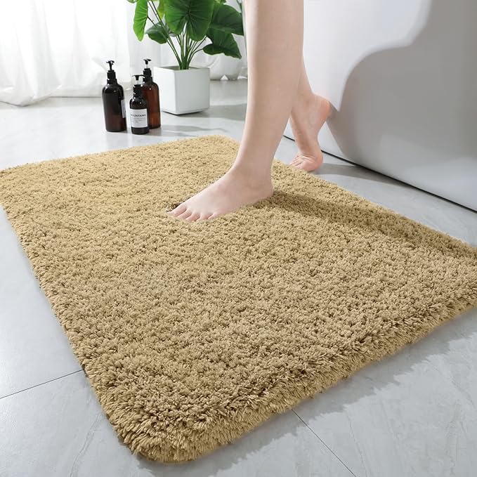 AROGAN Luxury Long Bathroom Runner Rug, 24x17 Inch Thick Soft and Absorbent Non Slip Bath Mat, Rubber Backing Quick Dry Rugs Carpets, Machine Washable Plush Mats for Shower Floor, Beige