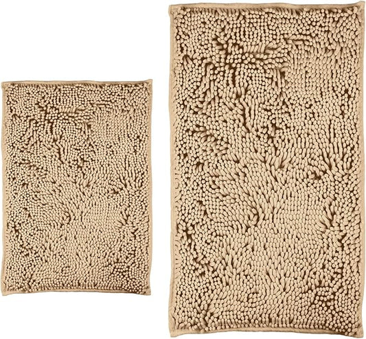 ZiYiJuan Bathroom Rugs, Super Absorbent Luxury Shaggy Chenille Bath Mats, Durable Beige 17x24_20x32