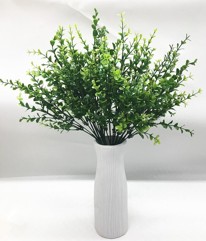 CATTREE Artificial Eucalyptus Plants, Plastic Christmas Decorations Fake Shrubs Bushes Green Leaves Wedding Indoor Outdoor Home Garden Verandah Kitchen Office Table Centerpieces Arrangements 8 pcs
