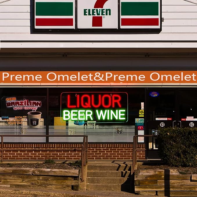 JFLLamp Liquor Beer Wine Neon Signs for Wall Decor Neon Lights for Bedroom Led Business Signs Suitable for Liquor Store Christmas Birthday Party Gift 5V Power Adapter, 16.1 * 7 Inch(Red+Green)