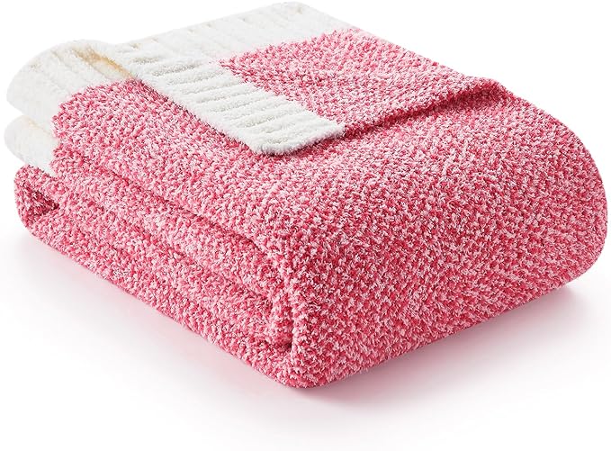 Snuggle Sac Hot Pink Throw Blanket for Couch, Pink Blanket Super Soft Microfiber Blankets Warm Cozy Knit Fuzzy Plush Lightweight Throws Gift for Women Girls, Hot Pink, 50x60 inches