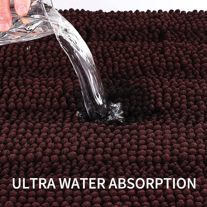 Bath Mat for Bathroom Ultra-Soft Machine Washable Rugs for Shower Room with Non-Slip Backing Shaggy Absorbent Luxury Chenille Bath Rug Perfect for Tub Sink Bedroom Door (20"x32", Coffee)