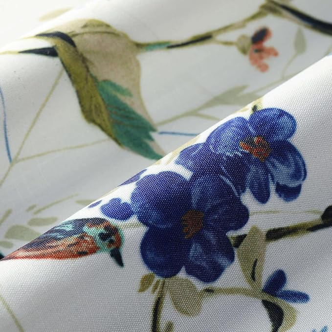 Leeva Living Room Curtains 63 Inch Length, Light Filtering Window Treatments for Bedroom, Linen Textured Blue Birds Patterned Living Room Curtains for Window, Grommet, 42 x 63 Inches