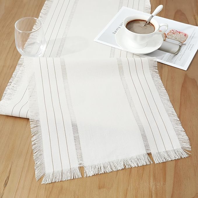 Chassic Farmhouse Style Table Runners with Tassel, Rustic Boho 60 inches Long Table Runner for Dining Room,Holiday, Party and Wedding Tabletops Decor, 14 x 60 inch - Cream