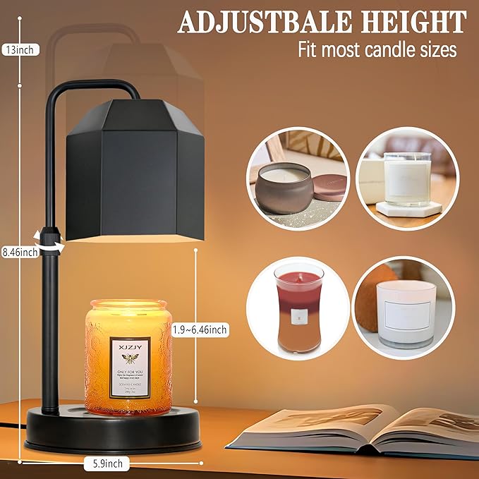 Candle Warmer Lamp with Timer Dimmer,Adjustable Height Candle Warmer, Candle lamp for Scented Wax Jar Candles,Mothers Day Gifts for Women,House Warming Gifts for New Home Bedroom Decor,Black