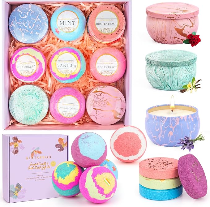 Bath Bombs for Women Gift Set - Bath Sets for Women Gift - 5 Large Bath Bomb Set with 4 Shower Steamers & 3 Candles - Birthday/Thanksgiving/Mother's Day Gifts