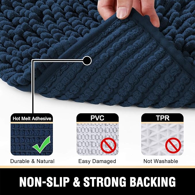 H.VERSAILTEX Toilet Mat U Shaped Bathroom Rugs Bath Mats for Bathroom Non Slip Luxury Chenille Bath Mat U Shape 20x24 Extra Soft and Absorbent Shaggy Rugs Washable Dry Fast - Navy
