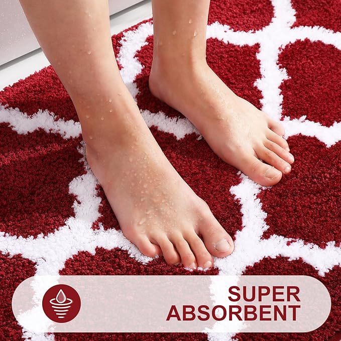 OLANLY Bathroom Rugs 71x24, Soft and Absorbent Microfiber Bath Rugs, Non-Slip Shaggy Shower Carpet, Machine Wash Dry, Bath Mats for Bathroom Floor, Tub and Shower, Burgundy