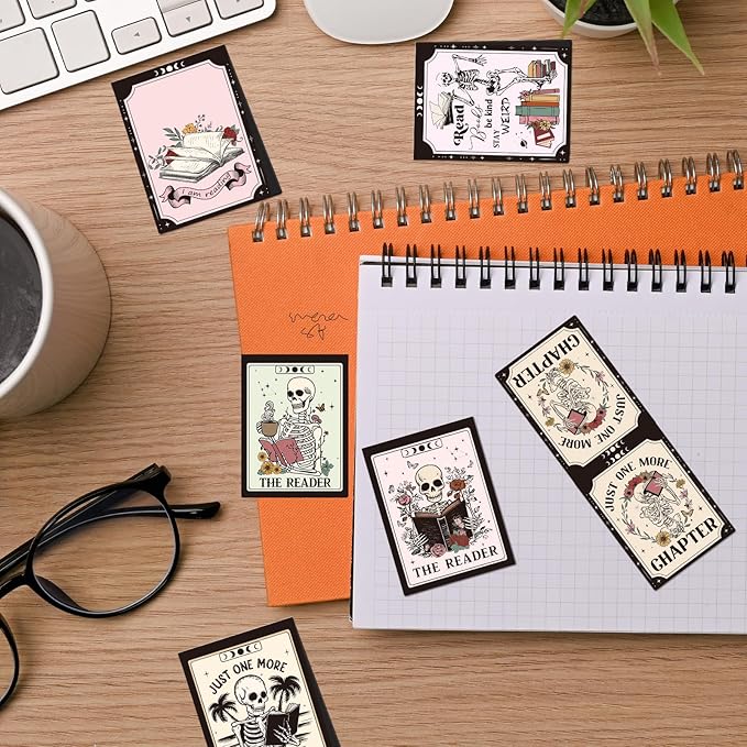 Skeleton Magnetic Bookmark Gifts - 8Pcs Skull Flower Bookmarks Magnetic Skeleton Reading Book Mark Magnets Bookmark Page Markers Clip for Women Book Lover Bookish Reader Students Teachers