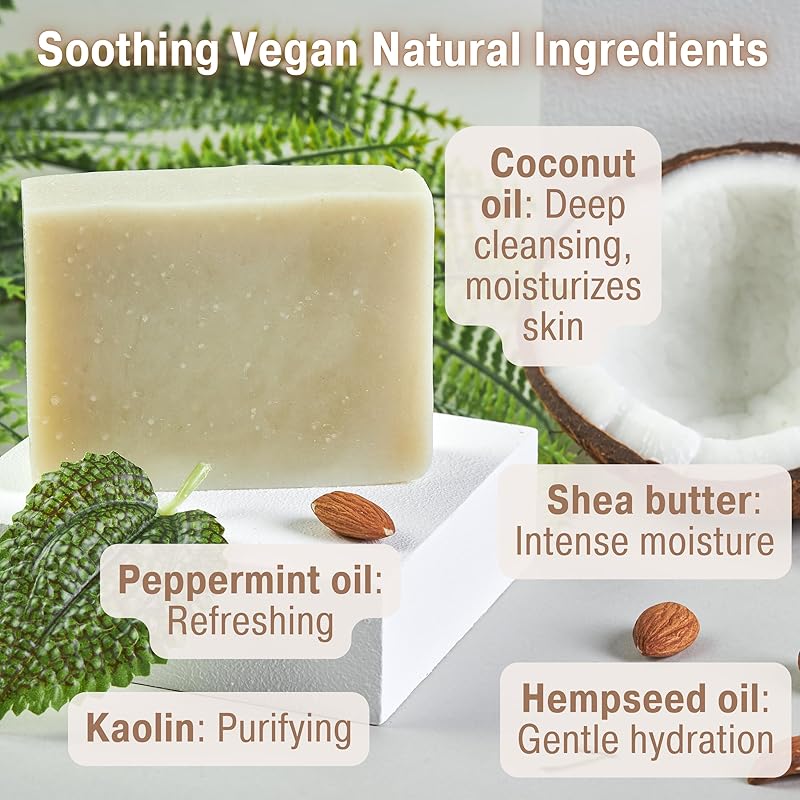 All Natural Peppermint Soap – Natural Soap for Women and Men for Body, Face, and Hands – Vegan Soap – Coconut & Hempseed Oils with Shea Butter (Peppermint -Pack of 4)