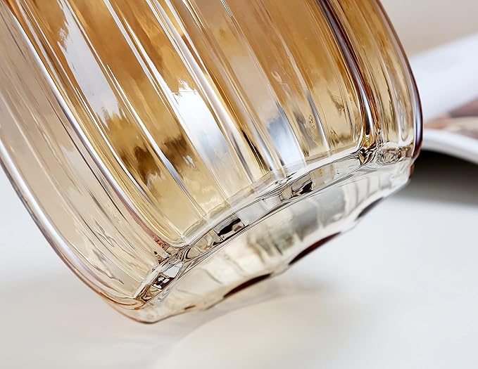 Large Amber Glass Vase for Flowers Brown Tall Glass Vases,H-12.6" Simple Striped Design for Home Floor Decor,Farmhouse Decor, Centerpiece Coffee Table Decorations