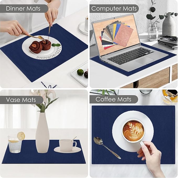 Blue Depths Placemats Set of 6, Cotton Ribbed Tabletop, Non-Slip Wrinkle Free Kitchen Table Mats for Dining Table, 13x19 Inch