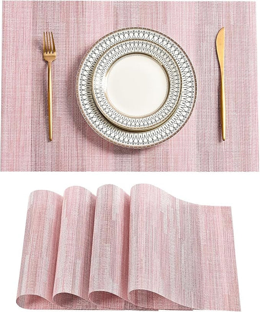 Leetaltree Misty Rose Placemats Set of 4 - Heat Resistant Non-Slip Place mats for Dining Table, Washable Durable PVC Vinyl Woven Table Mats(Misty Rose, 4)