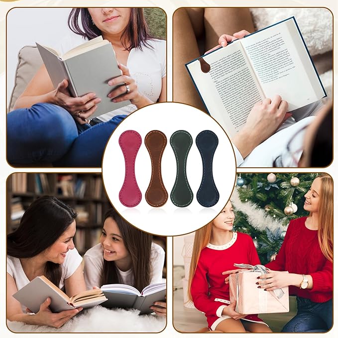 4PCS Magnetic Leather Bookmark, Personalized Vintage Magnetic Bookmarks, Convenient Mark Clip Custom Simple Style Handmade Page Markers Leather Magnetic Bookmarks for Reading