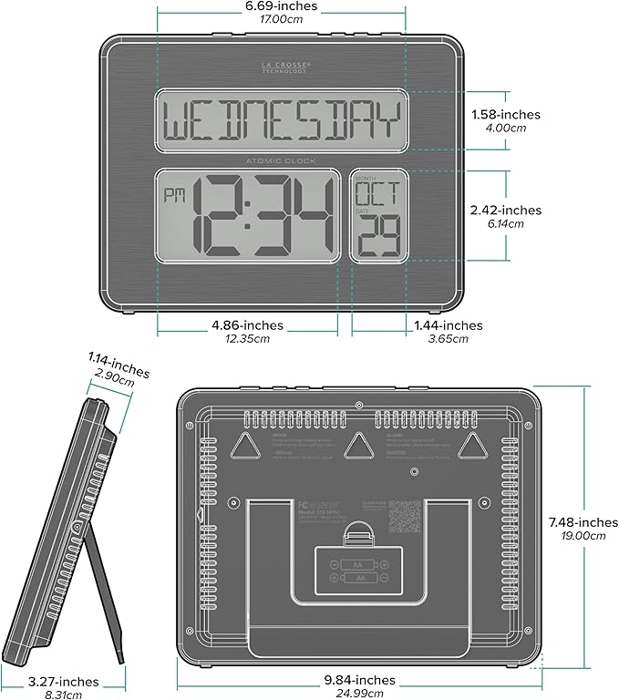 La Crosse Technology 513-1419C Atomic Digital Wall Clock with Calendar and Indoor Temperature