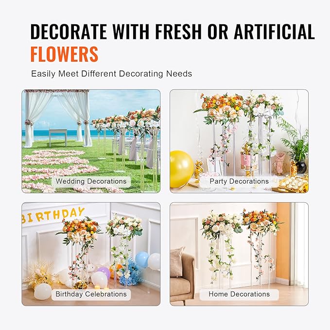 VEVOR 2PCS 31.5inch High Wedding Flower Stand, with Acrylic Laminate,Acrylic Vase Column Geometric Centerpiece Stands, Floral Display Rack for T-Stage Events Reception, Party Decoration Home