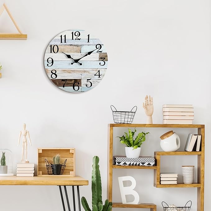 Wall Clock Battery Operated 14 Inch Silent Non-Ticking Coastal Country Style Decorative for Living Room, Kitchen, Home,Bathroom, Bedroom, Laundry Room