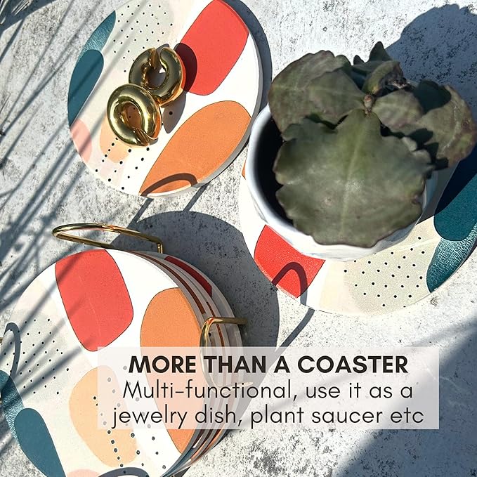Ceramic Absorbent Coasters Set of 6 with Holder, Marble Drink Coasters for Coffee Table, Water Absorbing Coaster (Nordic)