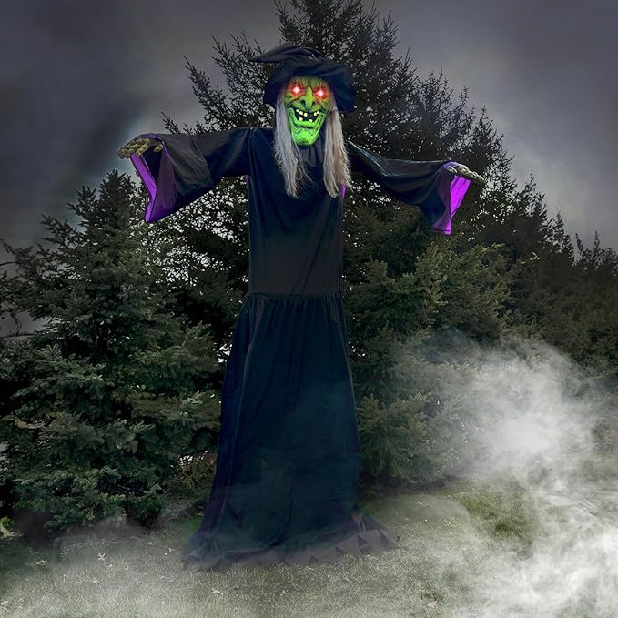 Haunted Hill Farm 15-ft. Animatronic Scary Talking Witch with Touch Activated Lights and Sound, Battery-Operated Outdoor Halloween Decoration