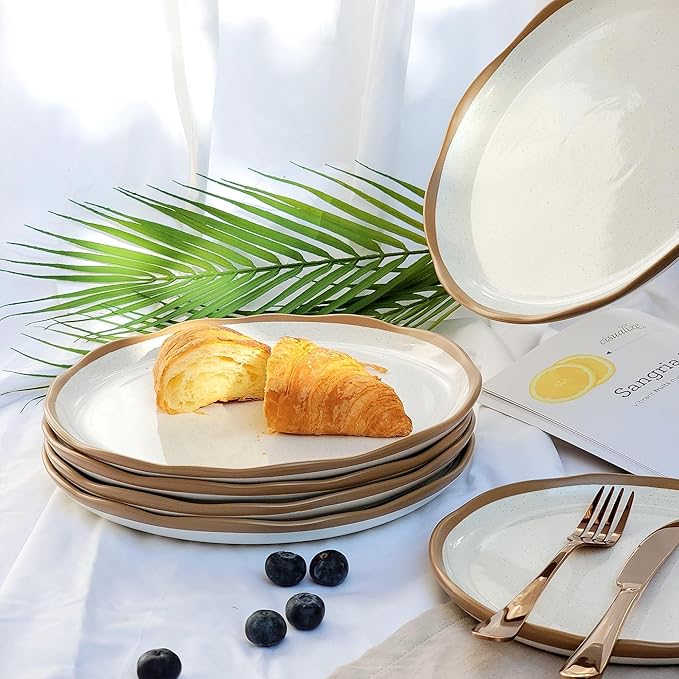 Lareina Plates and Bowls Set, 12 Pieces Farmhouse Ceramic Dinnerware Sets, Scratch Resistance, Dishwasher Microwave Safe, Vanilla White