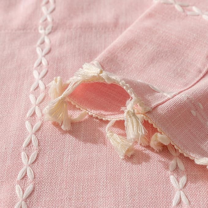 Sutuo Home Boho Valance Curtains for Road Tiers Windows, Bohemian Short Curtains Light Filtering French Country Tassels Window Treatment Embroidery Drape, Rod Pocket 1 Panel 52" W x 18" L, Pink